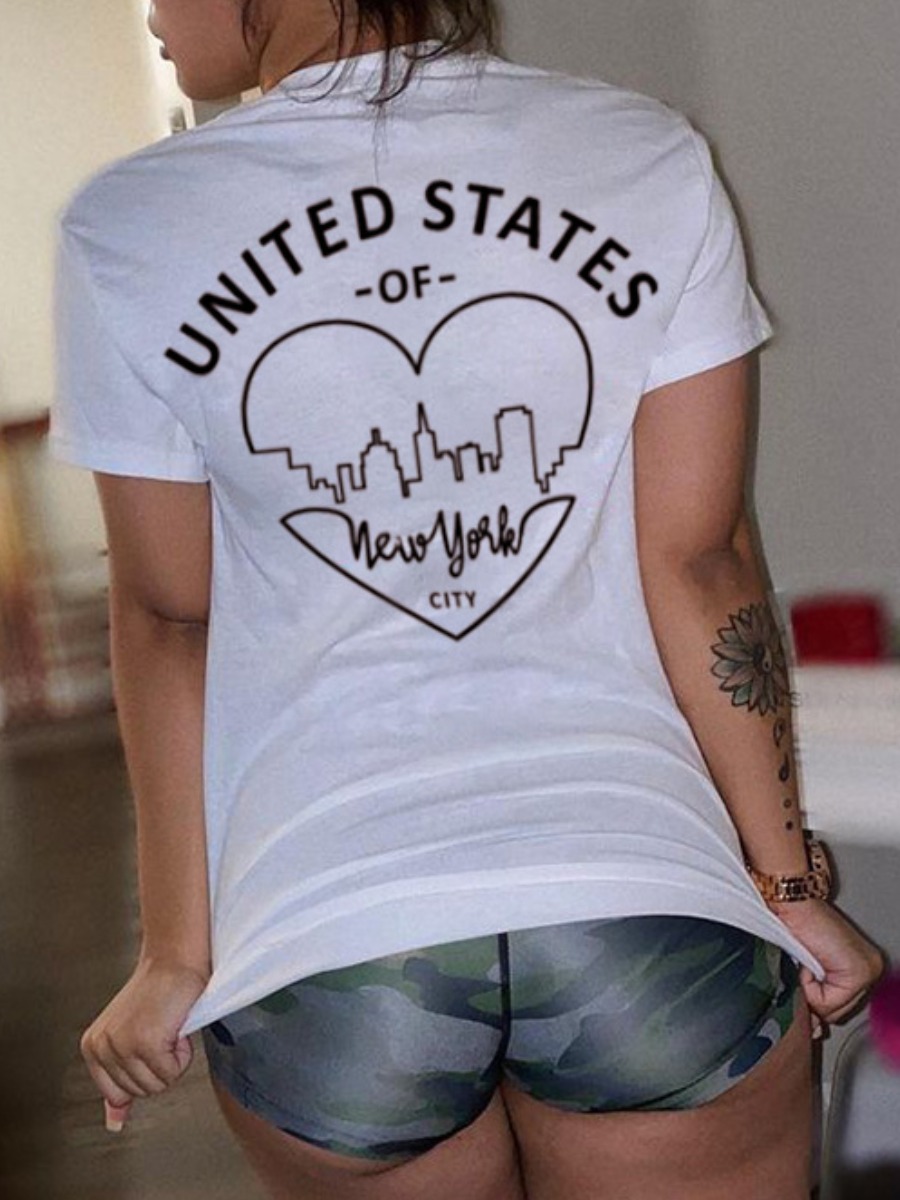 LW Casual Heart-shaped Letter Print White T-shirt