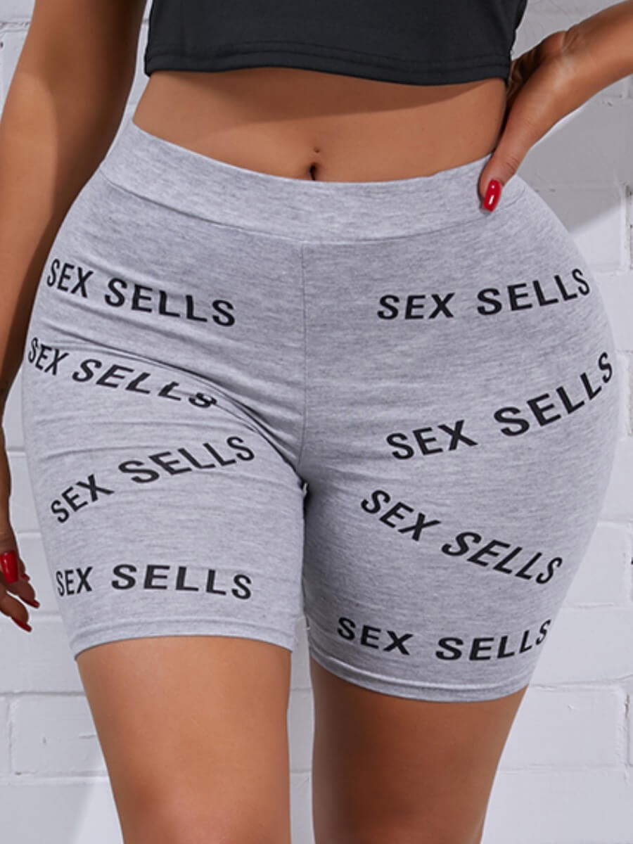 

LW Casual Letter Print Skinny Grey Shorts