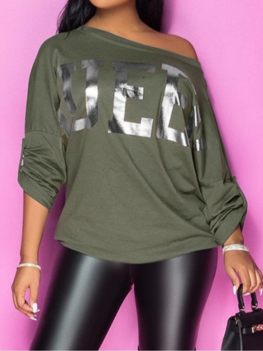 

Lovely Stylish Letter Print Loose Grey T-shirt