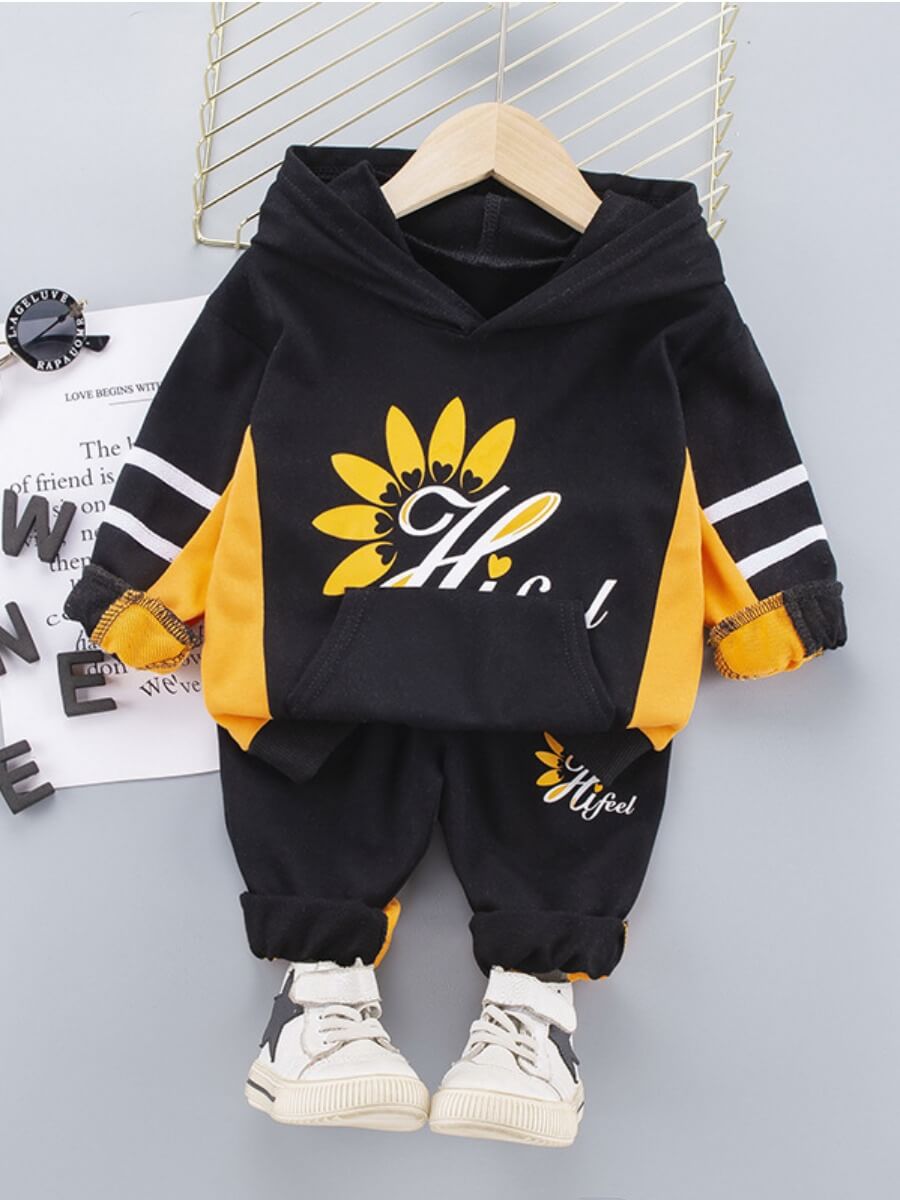 

Lovely Casual Cartoon Print Patchwork Black Boy Two Piece Pants Set
