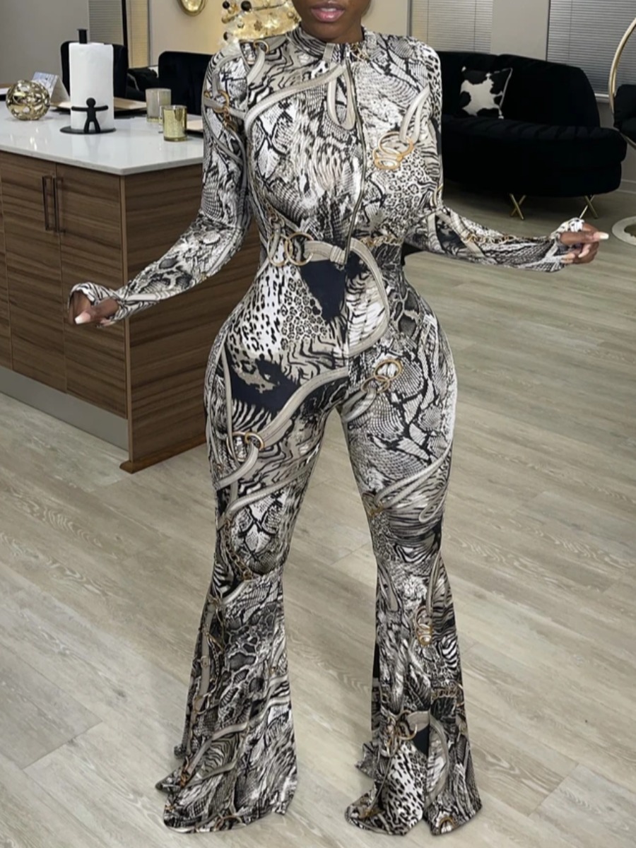 

Lovely Sweet Flared Animal Print Black One-piece Jumpsuit(No-positioning Printing