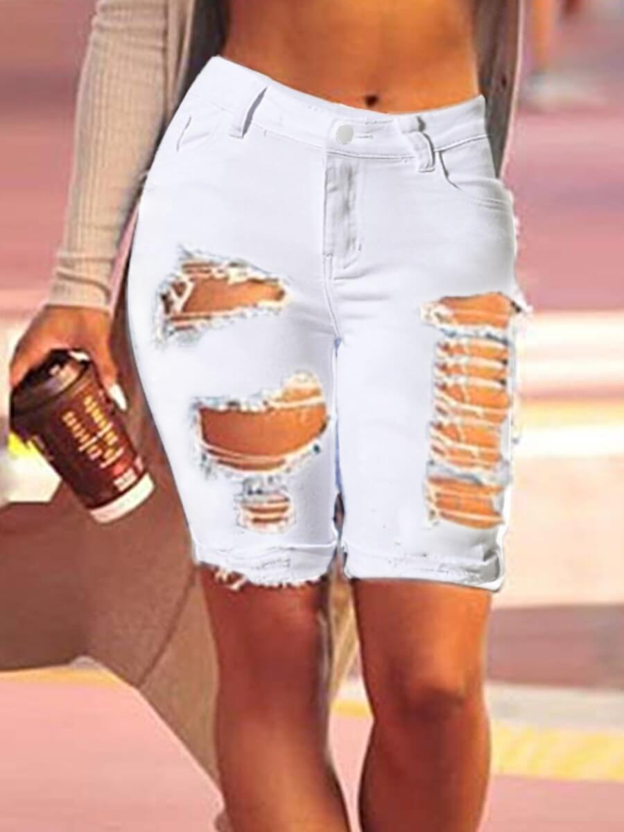 

Lovely Street High-waisted Ripped White Denim Shorts