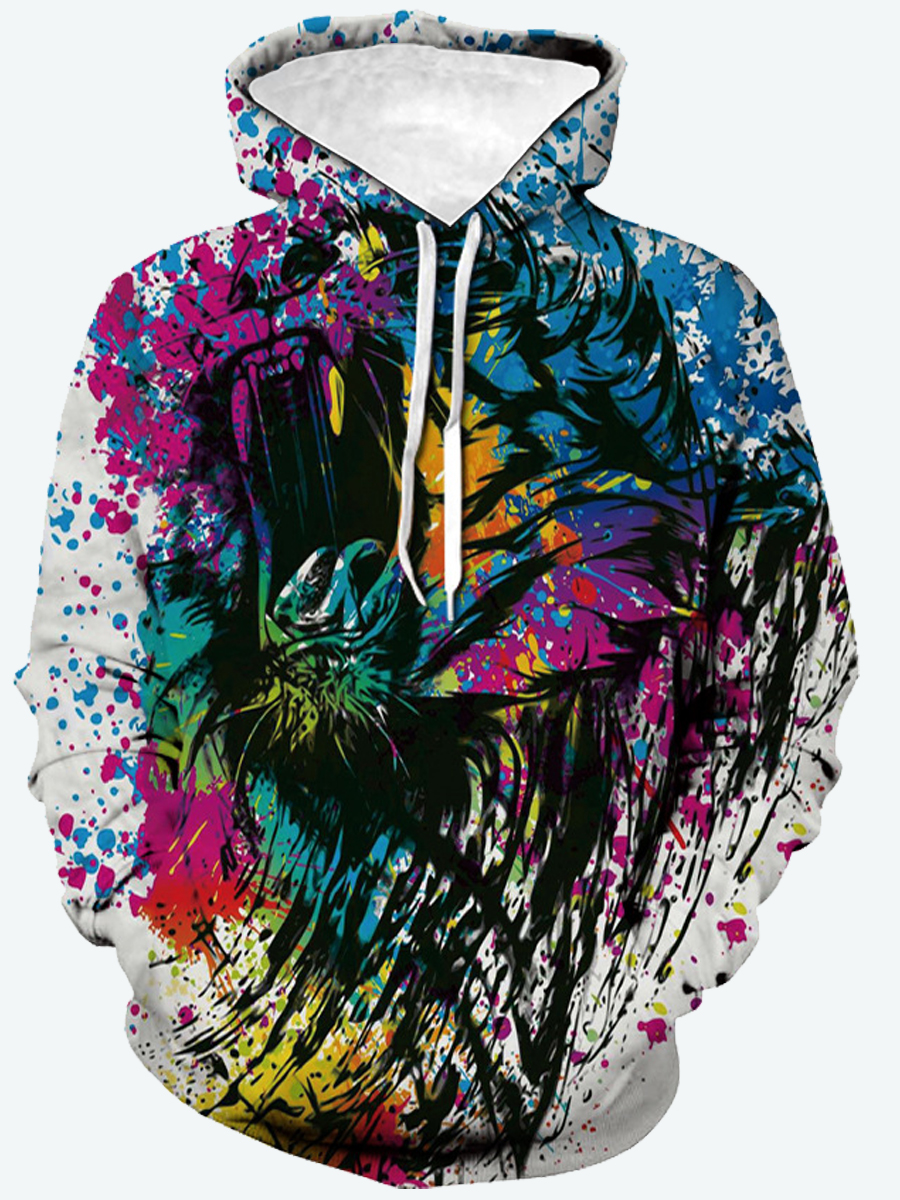 

Lovely Casual Hooded Collar Splash Ink Print Multicolor Men Hoodie, Multi