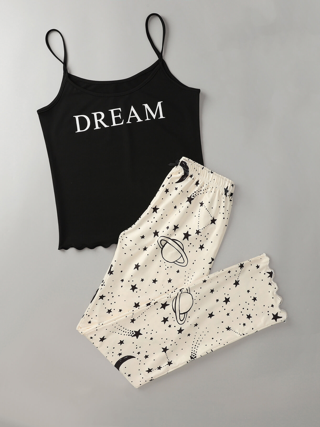 

Lovely Casual Spaghetti Strap Letter Print Black Sleepwear