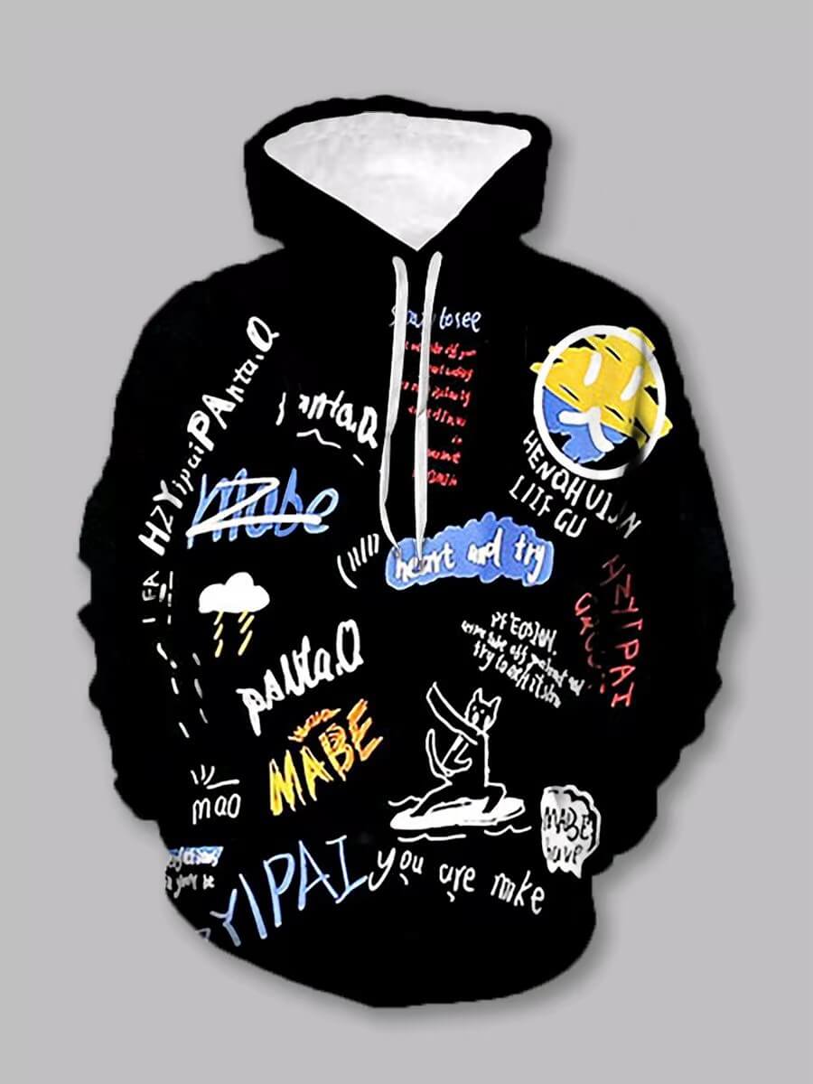 

Lovely Street Hooded Collar Letter Print Patchwork Black Boy Hoodie