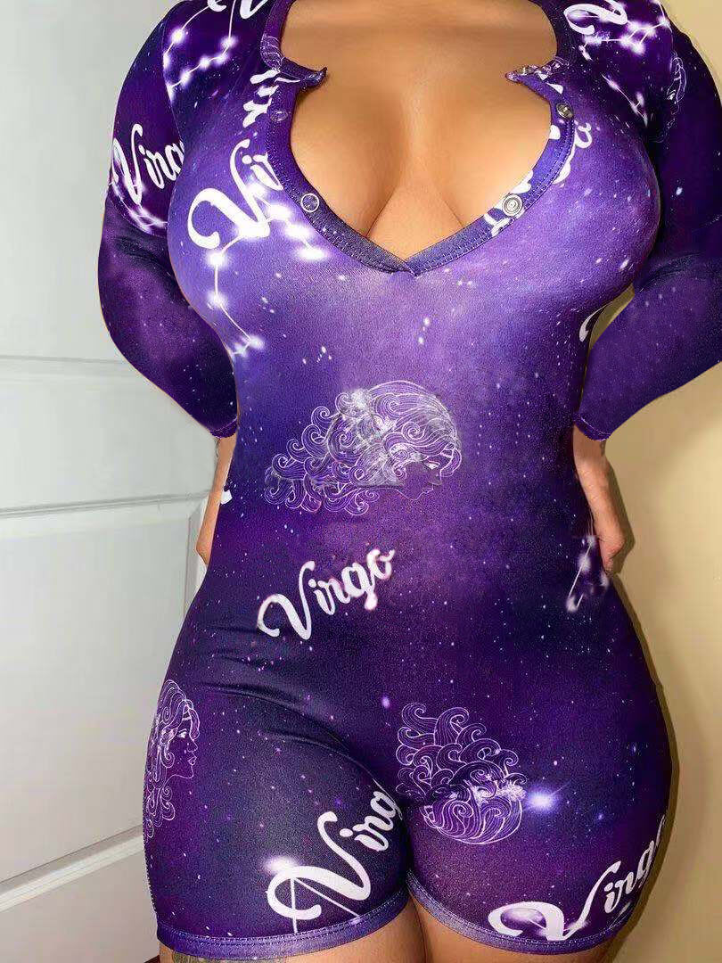 

Lovely Casual Letter Print Gradient Purple Plus Size One-piece Romper