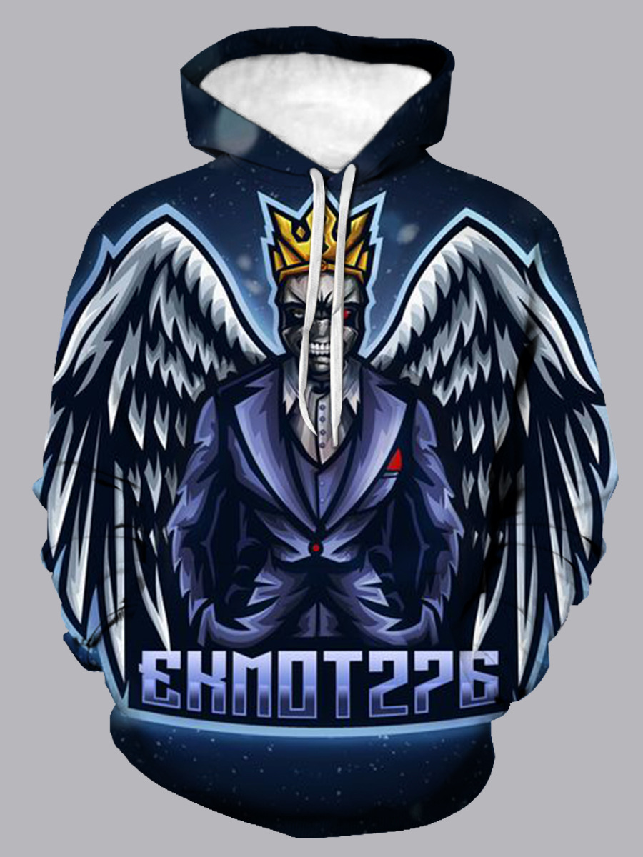 

Lovely Trendy Hooded Collar Graffiti Print Blue Men Hoodie