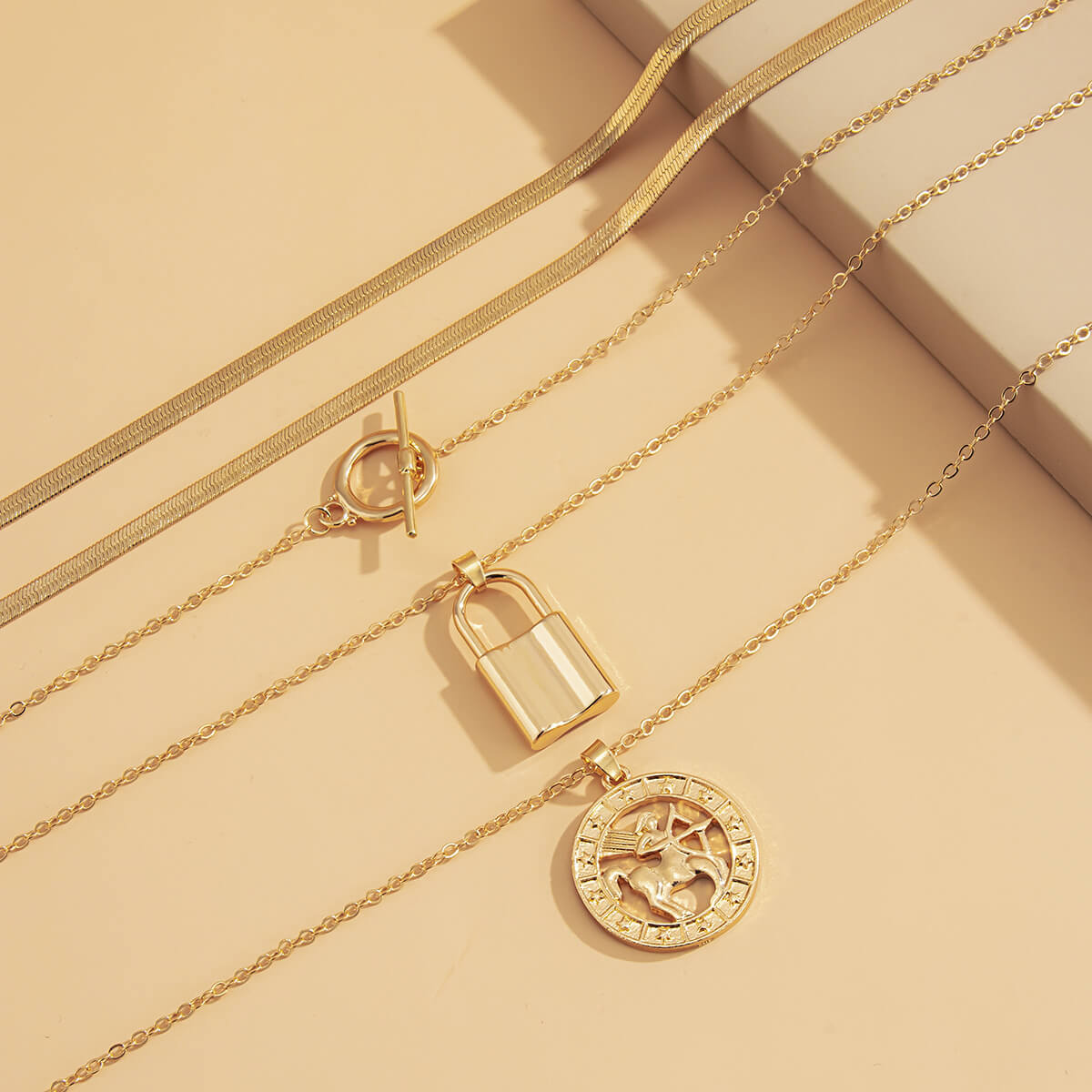 

Lovely Stylish Padlock Coin Gold Multilayer Necklace