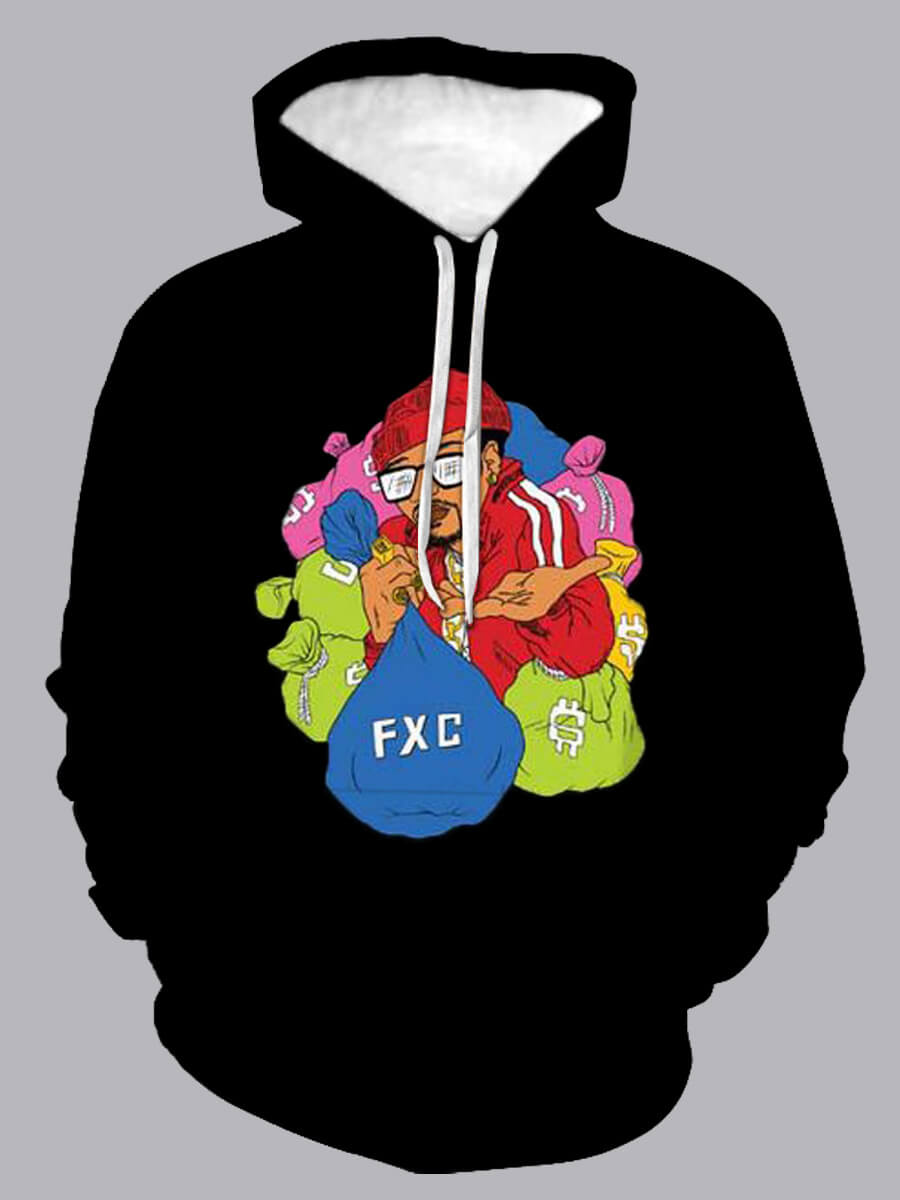 

Lovely Casual Cartoon Print Patchwork Black Men Hoodie