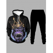 LW Men Cartoon Print Patchwork Pants Set