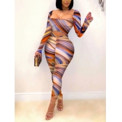 Lovely Sexy Square Collar Print Backless Multicolo