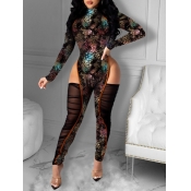 Lovely Sexy Hollow-out Mesh Patchwork Black One-pi