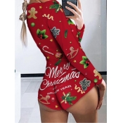 Lovely Trendy Christmas Day Letter Print Red One-p