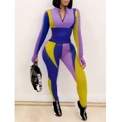 Lovely Chic Color-lump Patchwork Purple One-piece 