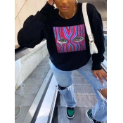 Lovely Trendy Eye Print Patchwork Black Hoodie