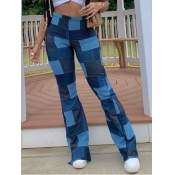 Lovely Casual Color-lump Patchwork Navy Blue Pants