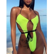 Lovely Stylish Lace-up Hollow-out Yellow One-piece