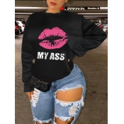 Lovely Plus Size Street Lip Letter Print Loose Bla