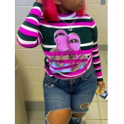 Lovely Casual Half A Turtleneck Striped Print Rose