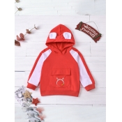 Lovely Sportswear Hooded Collar Patchwork Red Girl