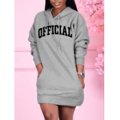 Lovely Casual Hooded Collar Letter Print Grey Mini