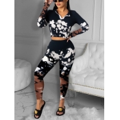 Lovely Casual Turndown Collar Tie Dye Print Brown 