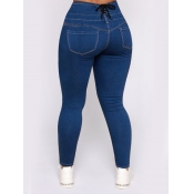 Lovely Casual High-waisted Patchwork Skyblue Jeans