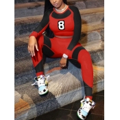 Lovely Sportswear Letter Print Patchwork Red Two P
