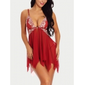 Lovely Sexy Lace Patchwork Asymmetrical Wine Red B