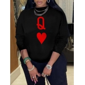 Lovely Casual Heart-shaped Letter Print Black Hood
