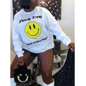 LW Street Smiley Face Letter Print White T-shirt