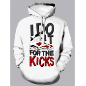 Lovely Men Trendy Letter Print Kangaroo Pocket Whi