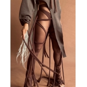 Lovely Stylish Strap See-through Coffee Pants