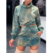 Lovely Casual Turtleneck Tie-dye Print Blue Two Pi