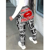 LW BASICS Red Lip Serie Casual Lip Letter Print Bl