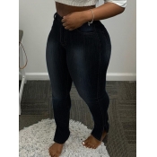 Lovely Plus Size Trendy Mid Waist Side Slit Black 