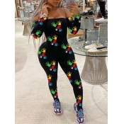 Lovely Sexy Off The Shoulder Palm Print Patchwork 