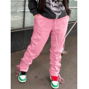 Lovely Casual Bandage Design Drawstring Pink Pants