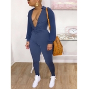 Lovely Chic Turndown Collar Bandage Design Blue On