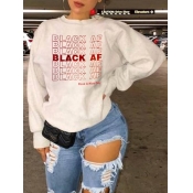 Lovely Trendy O Neck Letter Print White Plus Size 
