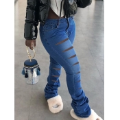 Lovely Street High-waisted Broken Holes Blue Jeans