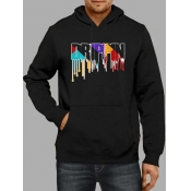 Lovely Men Casual Hooded Collar Letter Print Black