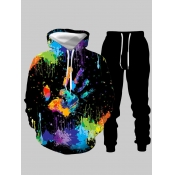 Lovely Casual Hooded Collar Print Black Plus Size 