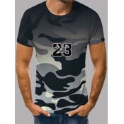 Lovely Men Casual Letter Camo Print Black T-shirt
