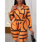 LW Formal Geometric Print Lace-up Side Slit Orange