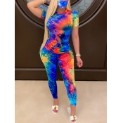 LW Casual O Neck Tie Dye Red Two Piece Pants Set