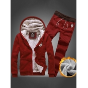 Lovely Men Trendy Hooded Collar Drawstring Red Two