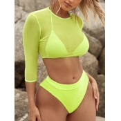 Lovely Casual O Neck See-through Yellow Tankini