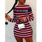 Lovely Street Backless Letter Print Striped Red Mi