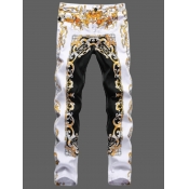 Lovely Trendy Mid Waist Print Patchwork White Men 